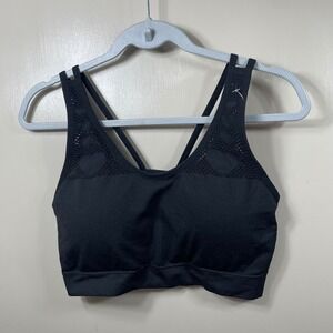Just Be Womens 3X Black Laser Cut Heart Strappy Racerback Sports Bra Seamless